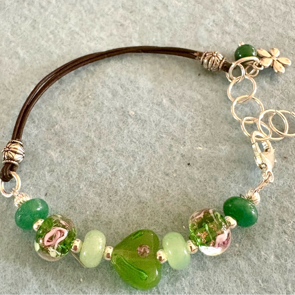 Shades of Green LampWork Glass Beaded Bracelet